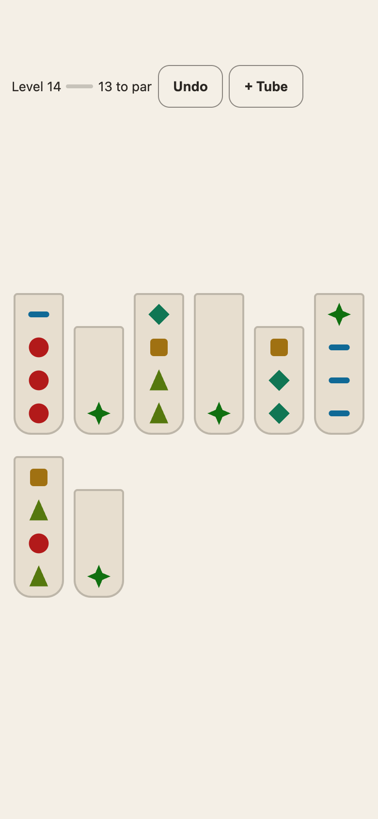 Quiet Vials: Pour Puzzle: Rush — tap the source tube, then the destination. Nothing is timed and nothing can be lost.